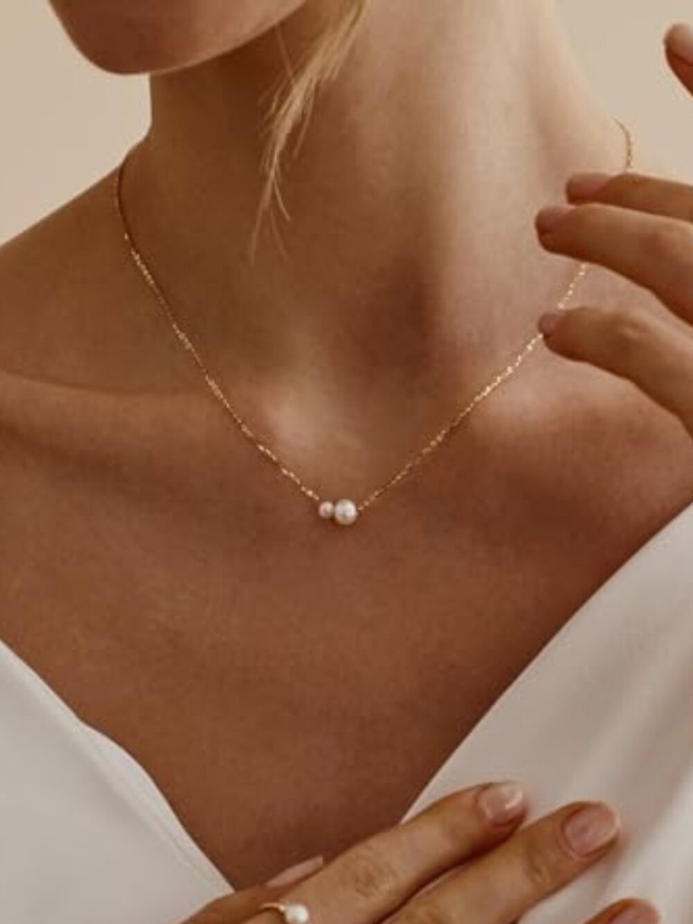 Mothers Day Gifts- Pearl Necklaces for Women Trendy, 14k‎ Gold Plated Dainty